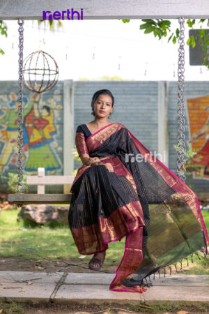 Iraivi - Black Chettinad Cotton Saree