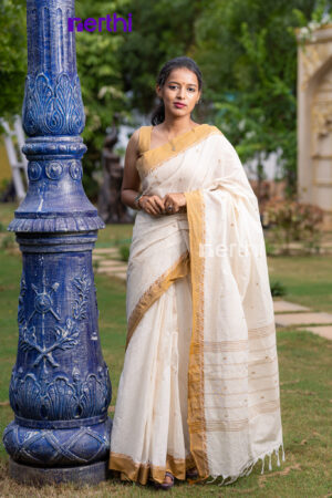 Thandham - White Chettinad Cotton Saree