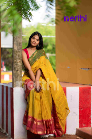 Kondrai - Yellow Chettinad Cotton Saree