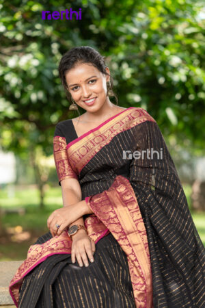 Iraivi - Black Chettinad Cotton Saree