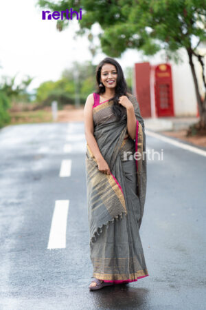 Thazhal - Gray Chettinad Cotton Saree