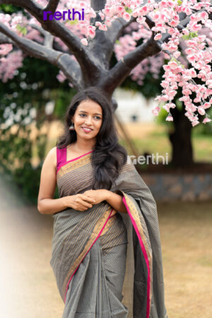 Thazhal - Gray Chettinad Cotton Saree