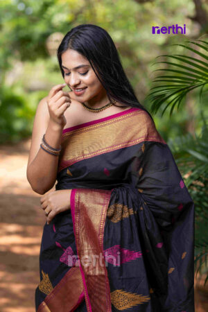 Kuzhali - Black Chettinad Cotton Saree