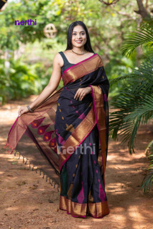 Kuzhali - Black Chettinad Cotton Saree