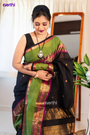 Vasuki - Black Chettinad Cotton Saree