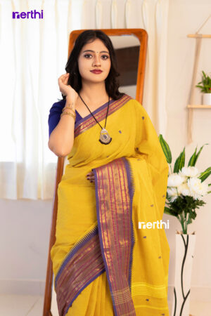 Nandini - Lime Yellow Chettinad Cotton Saree