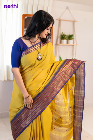 Nandini - Lime Yellow Chettinad Cotton Saree