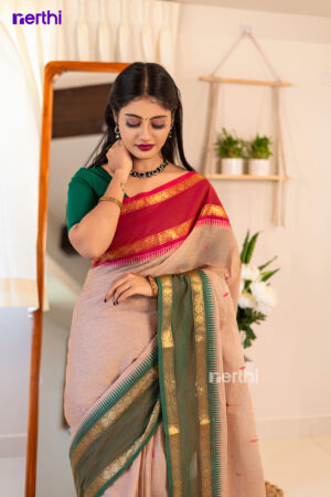 Megha - Cream Colour Chettinad Cotton Saree