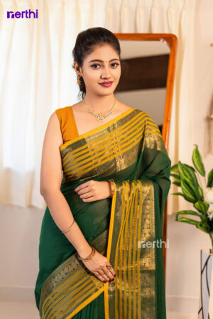 Thulasi - Green & Mustard Chettinad Cotton Saree