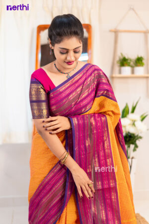 Thenmozhi - Orange Chettinad Cotton Saree