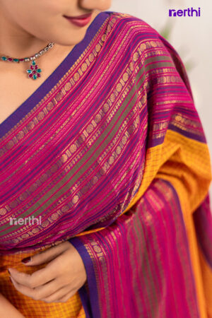 Thenmozhi - Orange Chettinad Cotton Saree