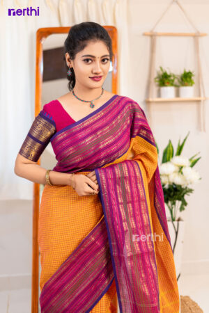 Thenmozhi - Orange Chettinad Cotton Saree