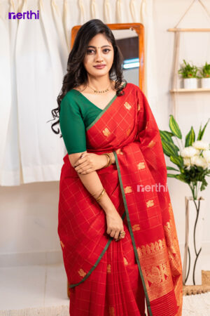 Thilagam - Red Chettinad Cotton Saree